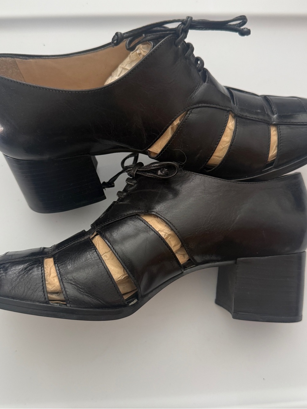 Enzo Angiolini Black Cutout Lace-Up Women's Heel Loafers Leather 7.5M
